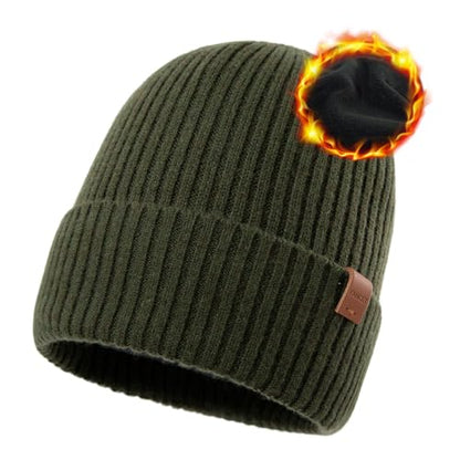 TOP-EX 100% Australian Merino Beanie, S/M-XL/XXL, Polartec Fleece Lined - color: Te94586_army Green, size: Medium-Large