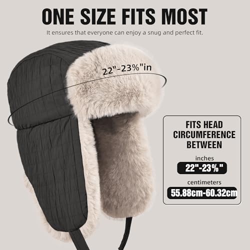 Winter Hat for Men Women Trapper Hat with Ear Flaps, Windproof Russian Trooper Hat for Cold Weather Hunting Skiing - color: Grey