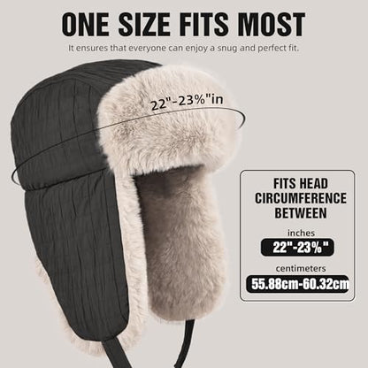 Winter Hat for Men Women Trapper Hat with Ear Flaps, Windproof Russian Trooper Hat for Cold Weather Hunting Skiing - color: Grey
