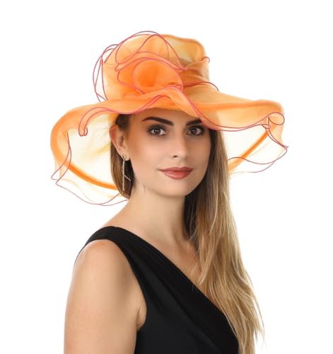 SAFERIN Women's Organza Church Fascinator Bridal Tea Party Wedding Hat - color: Tz-orange Rose