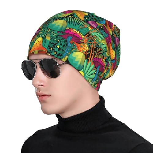 Beanie Hat for Men Women Slouchy Beanie Skull Sleep Cap Soft Lightweight Chemo Hat Stretch Cancer Headwear - color: Mushroom
