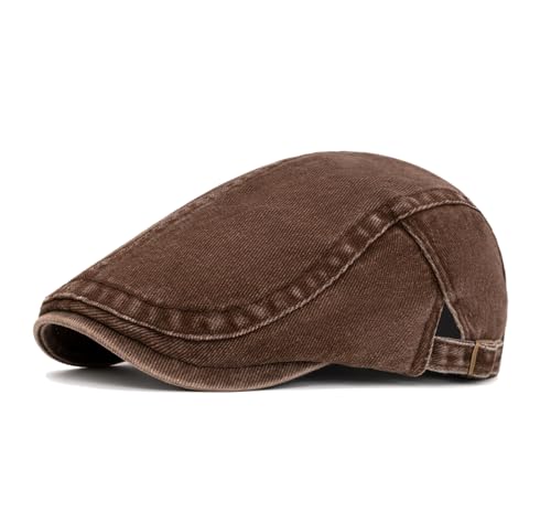 QHFHULV Newsboy Cap for Men Cotton Flat Gatsby Ivy Golf Cabbie Driving Hat - color: Classic Coffee