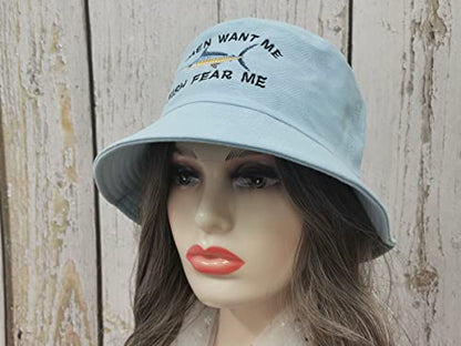 Women Want Me Fish Fear Me Embroidered Bucket Hat for Men Boy - color: Women Want Me Fish Fear Me - Light Blue