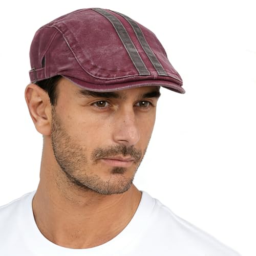 Initlove Mens Newsboy Cap Washed Beret Ivy Hat Flat Hats for Cabbie Driving - color: B Wine Red