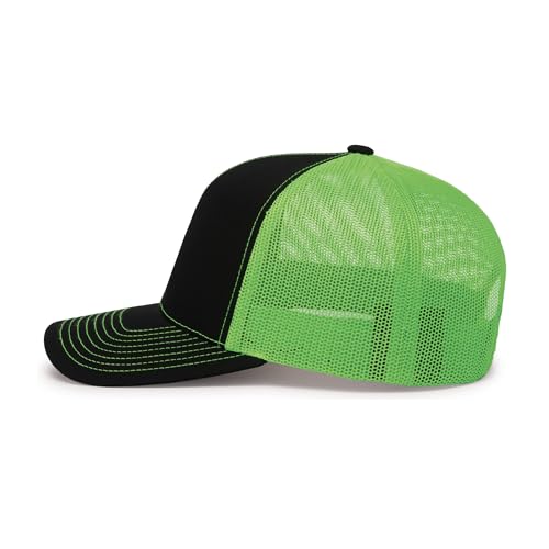 Pacific Headwear Snapback Trucker: Stylish Unisex Cap for All-Day Comfort - color: Black/Neon Green/Black, size: One Size