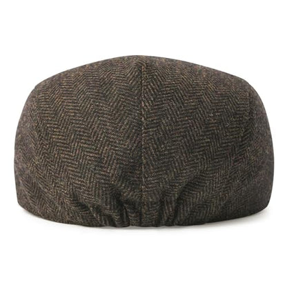 FEINION Men Wool Blend Flat Cap Tweed Newsboy Ivy Hat - color: Herringbone Coffee