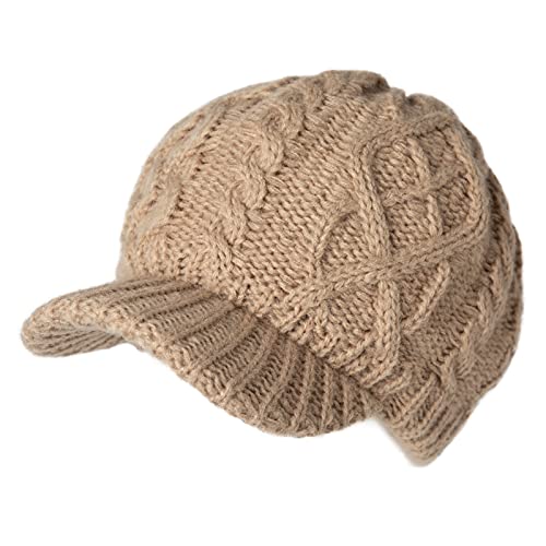 Comhats Wool Blend Visor Beanie for Women, Cable Knit, Large Size - color: 68294_beige, size: One Size