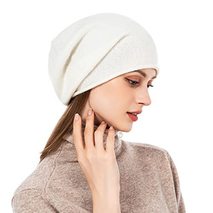 Knit Slouchy Beanie Hats for Women Cashmere Ski Cap Knitted Wool Soft Warm Winter Hat - color: A05-white