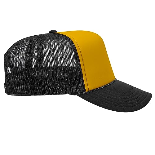 BROTHER TRUCKERS The World's Greatest Polyester Trucker Hat Blank in 73+ Colors - Wholesale Snapback Hat - color: Blk/Gld/Blk