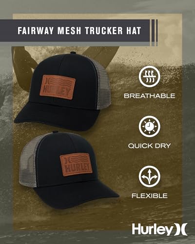 Hurley Mens Trucker Hat Fairway Mesh Quick-Dry Trucker Hat, Snapback - color: Black Old