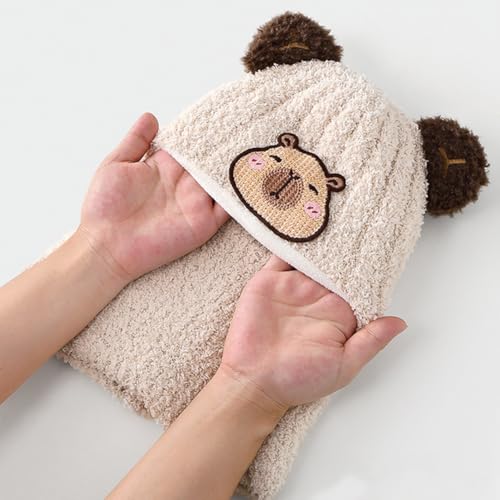 Baby Boys Knit Hat Winter Toddler Girls Balaclava Cute Animals Ear Hat Soft Fleece Lining Cap 6M-24M - color: Beige