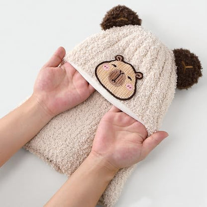 Baby Boys Knit Hat Winter Toddler Girls Balaclava Cute Animals Ear Hat Soft Fleece Lining Cap 6M-24M - color: Beige