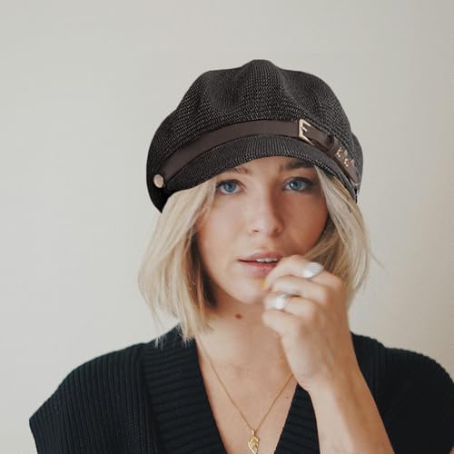 Lightweight Newsboy Cap Beret Breathable Mesh Sun Hat Beach Hats for Women - color: Black