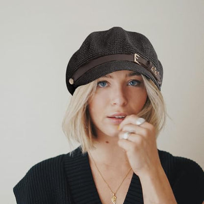Lightweight Newsboy Cap Beret Breathable Mesh Sun Hat Beach Hats for Women - color: Black