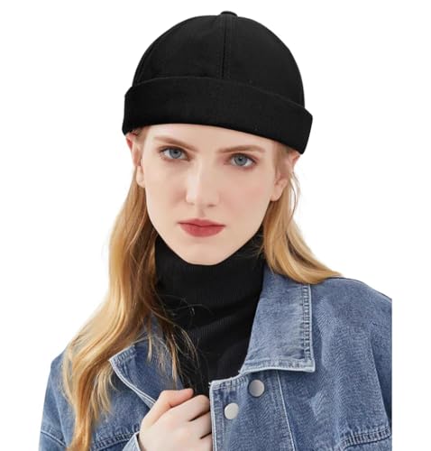 DIYDECAL 3 Pack Mens Brimless Skullcap Sailor Docker Cap Rolled Cuff Retro Beanie Hat - color: Black+beige+red