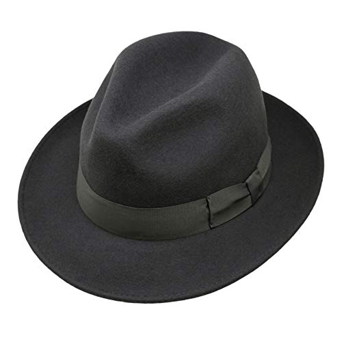 Swift - Lightweight Fedora - 100% Wool Felt - Crushable for Travel - Water Resistant - Snap Brim - color: Dark Grey, size: 7 1/4-7 3/8