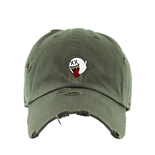 Silly Ghost Vintage Baseball Cap Embroidered Cotton Adjustable Distressed Dad Hat - color: Olive