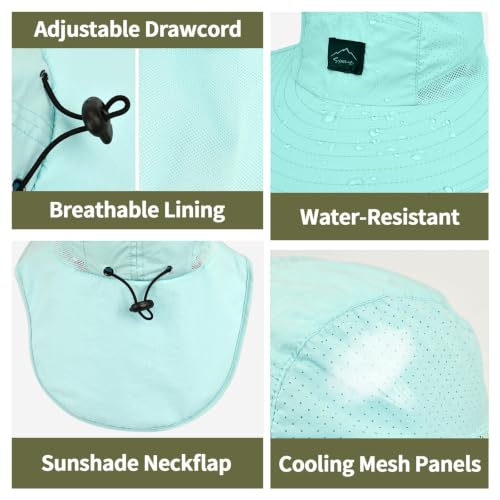 ZOORON Kids Sun Hat with Neck Flap Beach Fishing Bucket for Boys Girls - color: Turquoise