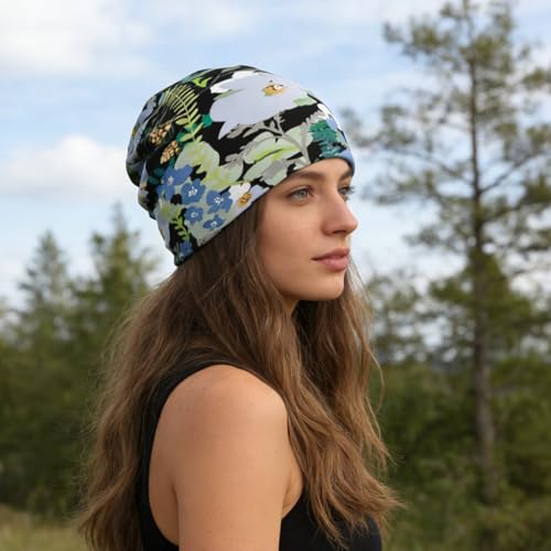 Unisex Stretch Knit Beanie Hat - color: Flowers and Plants