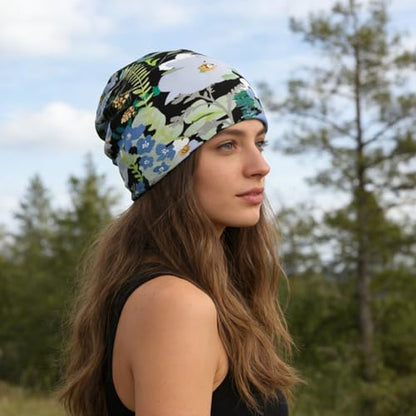 Unisex Stretch Knit Beanie Hat - color: Flowers and Plants