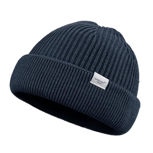 Clakllie Trawler Beanie Watch Hat Knit Cuffed Skullcap Roll-up Edge Stocking Hats Rolled Cuff Knitted Hat Ski Cap - color: Cdus-hkn01-navy Blue