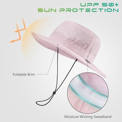 UPF 50+ Bucket Sun Hat with Laser Perforated Mesh Cooling Adjustable Breathable Lightweight for Outdoor Men Women - color: Pink