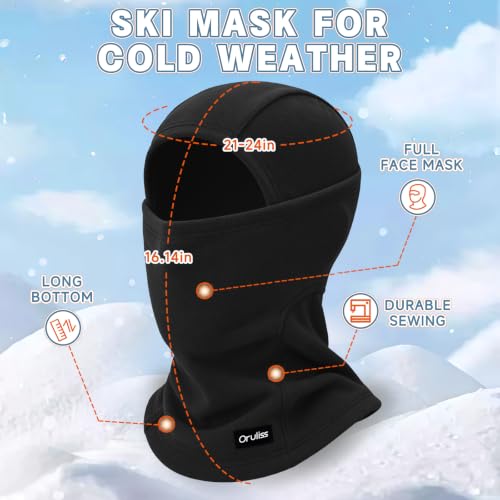 Winter Ski Mask Balaclava for Men Women, Warm Full Face Mask Cold Weather Snowboarding Skiing Motorcycling - color: Black+orange