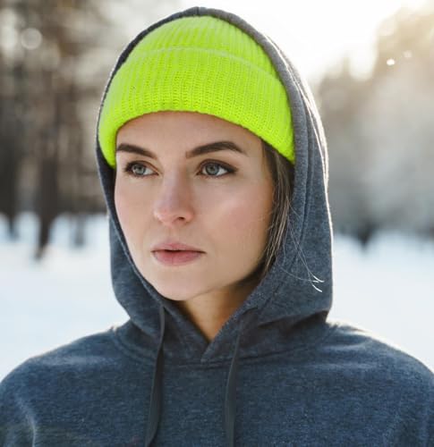 Fisherman Short Beanie Leon Roll up Trawler Classic Skullcap Hipster Beanie Warm Winter Hats Acrylic Ribbed Knit Cuff Daily - color: Neon Lime Fisherman Beanie