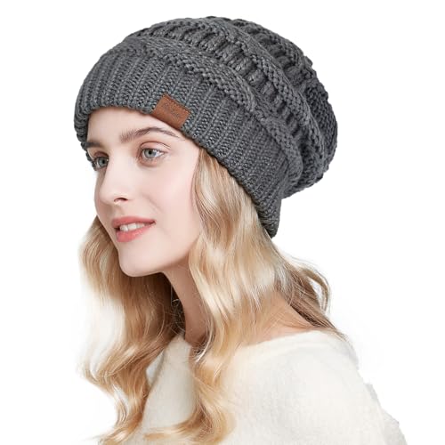 Women's Knitted Angora Wool Hat for Autumn and Winter Warm and Stylish with Rolled Brim and Slanted Rhinestones Cap - color: Z-dark Grey