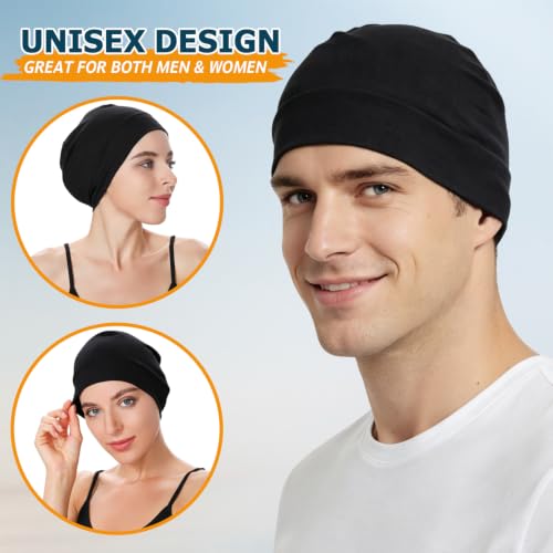 Headshion 100% Cotton Skull Caps Beanie Sleeping Hats for Men Women - color: Black & Black