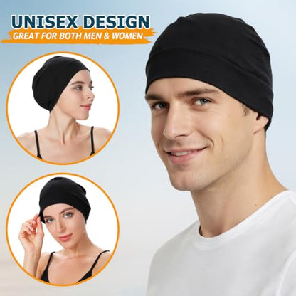 Headshion 100% Cotton Skull Caps Beanie Sleeping Hats for Men Women - color: Black & Black