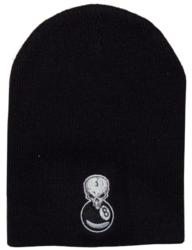 TOP HEADWEAR Skull Beanie Short Knit Cuffless Winter Hat Embroidered Skulls - color: Black 8 Ball