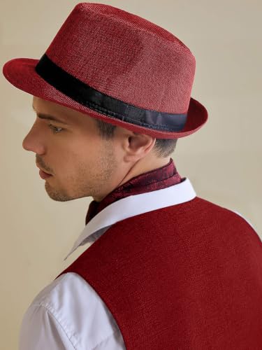 BABEYOND Men's 1920s Short Brim Trilby Fedora Hat - color: A-red