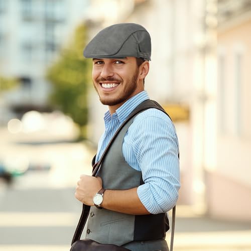 meioro Men's Leather Newsboy Hat Adjustable Flat Cap Classic Golf Newsboy Cap Gatsby Ivy Caps Driving Fishing Beret Hats - color: Grey