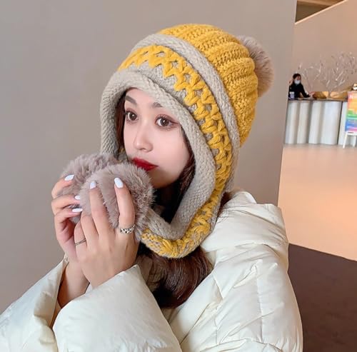 HUAMULAN Women Winter Peruvian Beanie Hat Ear Flaps Fleece Lining - color: Yellow