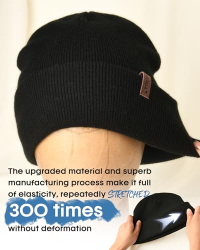 FURTALK Beanie for Men Women Cuffed Thick Knitted Winter Hat Skull Cap - color: Black