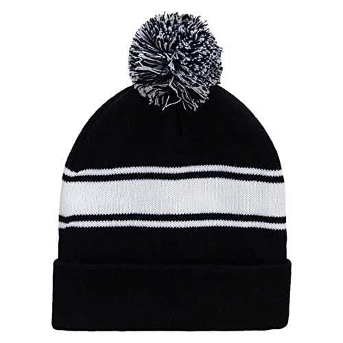 e4Hats.com Striped Pom 12 inch Cuff Long Beanie - color: Black White