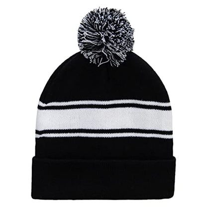 e4Hats.com Striped Pom 12 inch Cuff Long Beanie - color: Black White