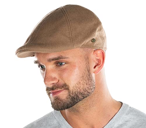 Funky Junque Men's Classic Wool Blend Newsboy Tweed Flat Cap - Stylish Vintage Hat - color: Camel, size: 7 1/4-7 5/8