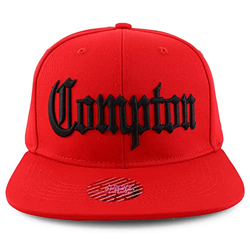 Trendy Apparel Shop Oversize XXL Old English Compton Embroidered Flatbill Snapback Baseball Cap - color: Red