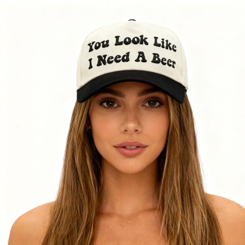 Hat Funny Embroidered Trucker Hat Adjustable Two Tone Snapback Canvas Baseball Cap for Womens - color: Black-you Look Like I Need a Beer