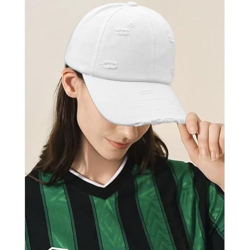Distressed Baseball Cap for Men Women Cotton Dad Hat - color: White