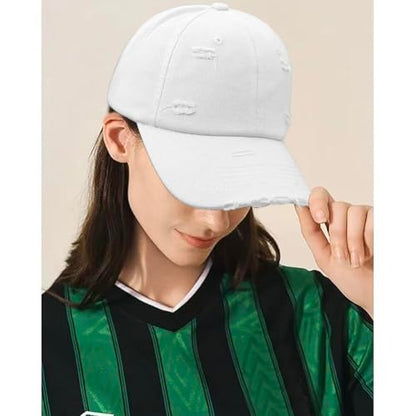 Distressed Baseball Cap for Men Women Cotton Dad Hat - color: White