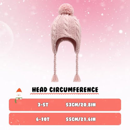 Winter Peruvian Hat Earflap Fleece Lined Girls Knit Beanie 3-10T - color: 3a-patternwhite, size: 6-10 Years