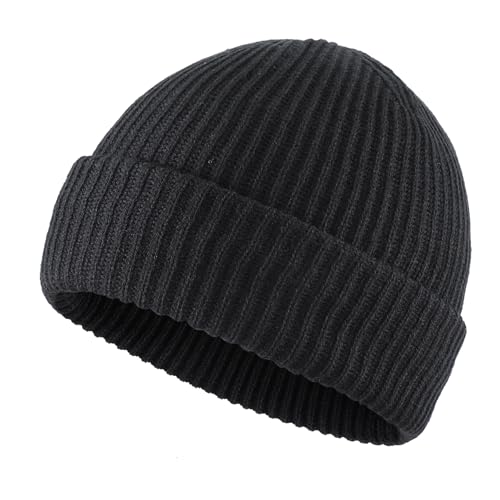 Home Prefer Rib Knit Beanie Hat for Men and Women Cuffed Beanie Winter Hat - color: Black+beige