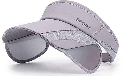 Sun Visor Hat for Women and Men - Retractable Brim Sport Hat, Summer Golf Tennis Running Beach Hat with Ponytail Hole - color: Y-grey