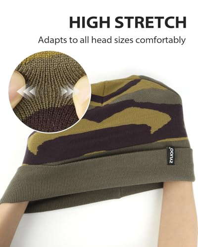 Zylioo XXL Beanie for Men,Big Head Winter Knit Hat,Stretch Warm Skull Cap - color: Camo Green, size: Large-X-Large