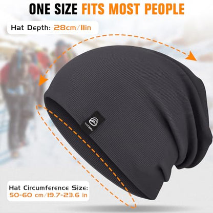 YANIKY Slouchy Beanie for Women, Mens Soft Cotton Beanie Hat, Double Layer Windproof Skull Cap for All Seasons - color: Dark Grey