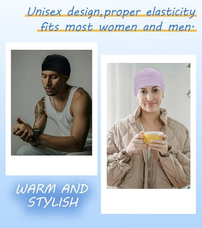 Cotton Skull Cap Sleep Cap Beanie Helmet Liner for Men Women - color: Set D-black,light Blue,light Purple