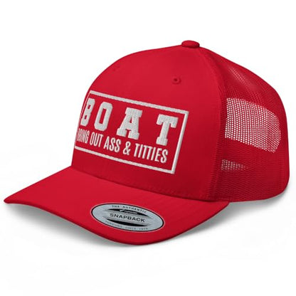 NG Boat Bring Out Ass and Titties Curved Bill Trucker Hat Mid Crown Adjustable Funny Adult Humor Cap - color: Red